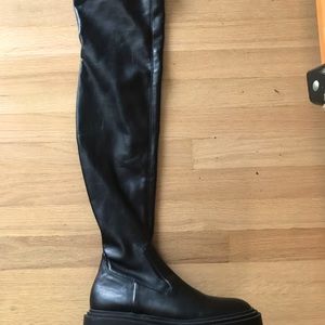 NWT Zara Tall Over the Knee Flat Stretch Faux Leather Boots - 9